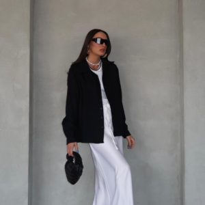 חולצת פישתן מכופתרת שחור