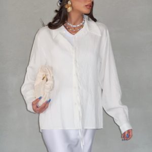 חולצת פישתן מכופתרת לבן