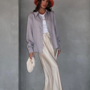 חולצת פישתן מכופתרת אפור