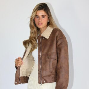 ג'קט משולב פרווה חום