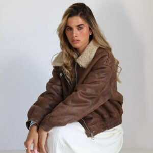 ג'קט משולב פרווה חום