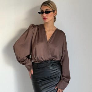 בגד גוף מעטפת סאטן חום