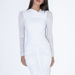 שמלת ערב כיווצים לבן