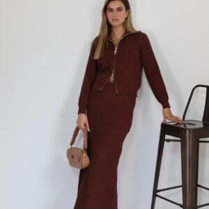 חליפת סריג רוכסן חום