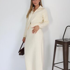 חליפת סריג רוכסן שמנת